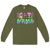 Army Green cat mama Long Sleeve Tee - CowhideDigitalArt