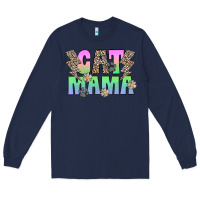Navy cat mama Long Sleeve Tee - CowhideDigitalArt