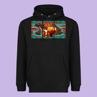 Texas And Map With Longhorn Serape Gemstone Licanse Plate Heavyweight Hoodie Designed By Artiststas