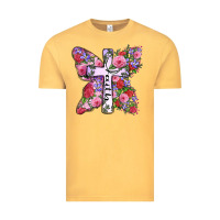 Vintage Mustard faith butterfly cross Vintage Tee - Zillion Design Studio