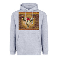 Heather Grey bull skull flowers glitter and leopard Heavyweight Hoodie - Artiststas