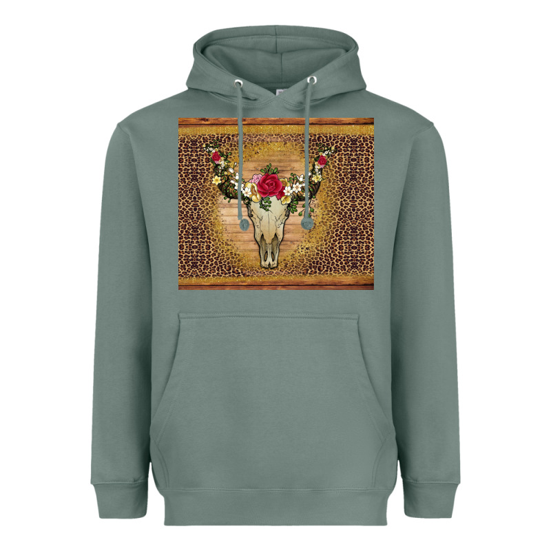 Bull Skull Flowers Glitter And Leopard Heavyweight Hoodie by Artiststas | Teevron