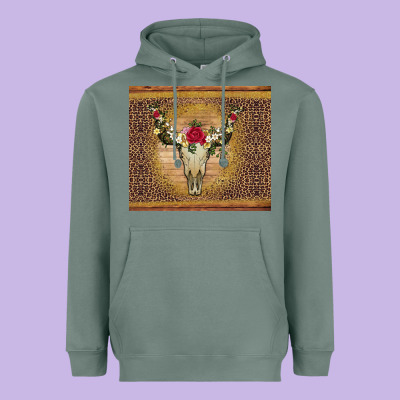 Bull Skull Flowers Glitter And Leopard Heavyweight Hoodie Designed By Artiststas