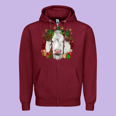 Christmas Simmental Zipper Hoodie Designed By Jahusdesignshop