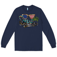 Navy hello summer Long Sleeve Tee - SublimationCraftShop