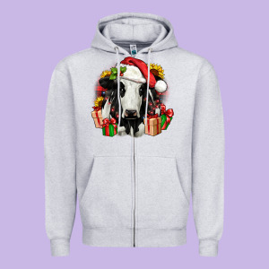 Christmas Holstein Zipper Hoodie Designed By Jahusdesignshop