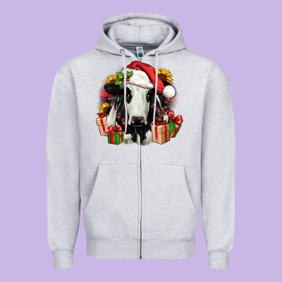 Christmas Holstein Zipper Hoodie Designed By Jahusdesignshop