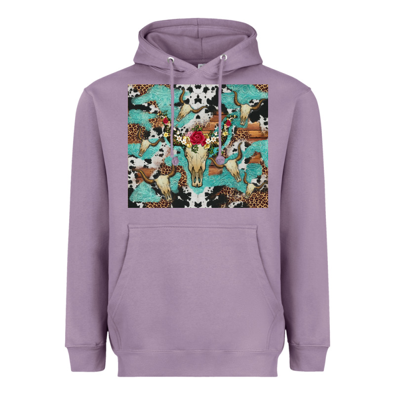 Bull Skull Flowers Cowhides And Leopard Heavyweight Hoodie by Artiststas | Teevron