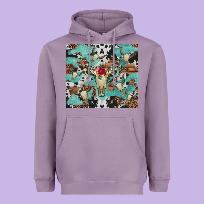 Bull Skull Flowers Cowhides And Leopard Heavyweight Hoodie Designed By Artiststas