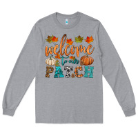 Heather Grey welcome to our patch Long Sleeve Tee - HRA Design Shop