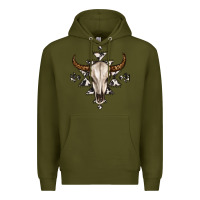 Army Green bull skull with aztec Premium Hoodie - MaliasSmallBusiness