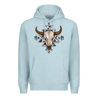 Blue Mist bull skull with aztec Premium Hoodie - MaliasSmallBusiness