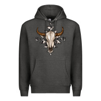 Charcoal Heather bull skull with aztec Premium Hoodie - MaliasSmallBusiness