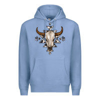 Colony Blue bull skull with aztec Premium Hoodie - MaliasSmallBusiness