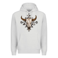 Dove Grey bull skull with aztec Premium Hoodie - MaliasSmallBusiness