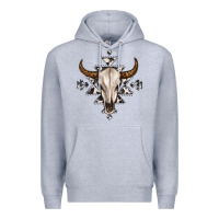 Heather Grey bull skull with aztec Premium Hoodie - MaliasSmallBusiness