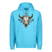 Ocean Blue bull skull with aztec Premium Hoodie - MaliasSmallBusiness