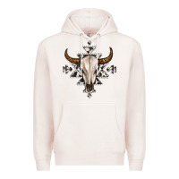Pale Pink bull skull with aztec Premium Hoodie - MaliasSmallBusiness
