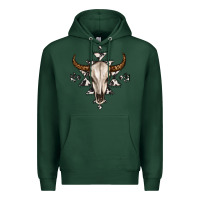 Sports Green bull skull with aztec Premium Hoodie - MaliasSmallBusiness
