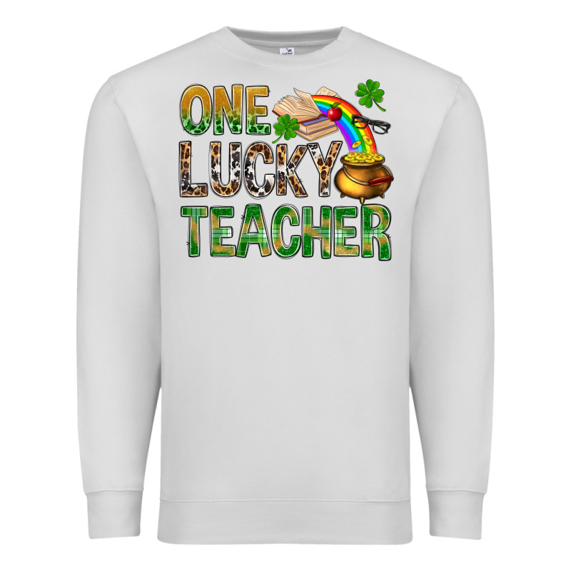 One Lucky Teacher St Patricks Premium Sweatshirt by NancyCooperArtShop | Teevron