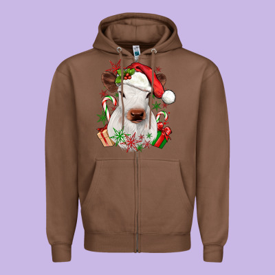 Christmas Heifer Zipper Hoodie Designed By Jahusdesignshop