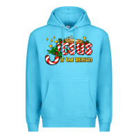 Ocean Blue jesus is the reason with christmas candy ado Premium Hoodie - AdoDesignShop