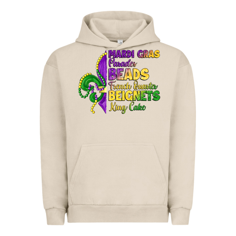 Mardi Gras Parades Beads French Quarter Beignets K Urban Hoodie by LillyAllenDesigns | Teevron