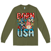 Army Green Born in USA gnomes 4th of July Long Sleeve Tee - CowGirlArtShop