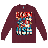 Burgundy Born in USA gnomes 4th of July Long Sleeve Tee - CowGirlArtShop
