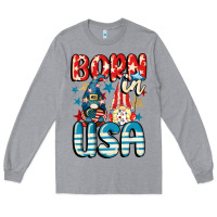 Heather Grey Born in USA gnomes 4th of July Long Sleeve Tee - CowGirlArtShop