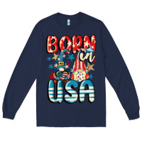 Navy Born in USA gnomes 4th of July Long Sleeve Tee - CowGirlArtShop