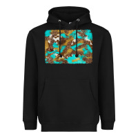 Black western turquoise leopard and cowhide background Heavyweight Hoodie - Artiststas