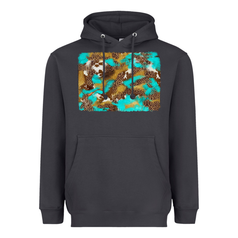 Western Turquoise Leopard And Cowhide Background Heavyweight Hoodie by Artiststas | Teevron