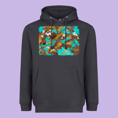 Western Turquoise Leopard And Cowhide Background Heavyweight Hoodie Designed By Artiststas