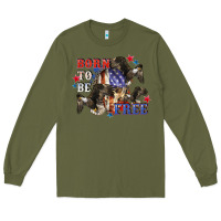Army Green Born to be free 4th of july Long Sleeve Tee - CowGirlArtShop