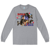 Heather Grey Born to be free 4th of july Long Sleeve Tee - CowGirlArtShop