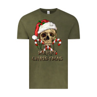 Vintage Olive merry christmas skull Vintage Tee - RanaPortraitStore