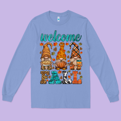 Welcome Fall Gnome Long Sleeve Tee Designed By Hra Design Shop