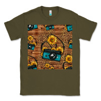 Army Green western sunflowers camera seamless pattern Classic Tee - HRA Design Shop