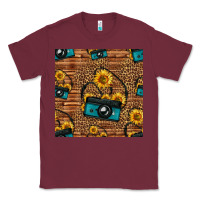 Burgundy western sunflowers camera seamless pattern Classic Tee - HRA Design Shop