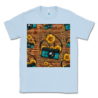 Dusty Blue western sunflowers camera seamless pattern Classic Tee - HRA Design Shop