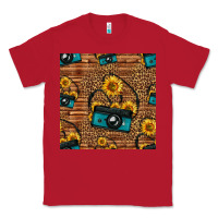 Red western sunflowers camera seamless pattern Classic Tee - HRA Design Shop