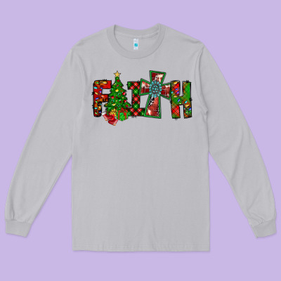 Christmas Faith With Cross Long Sleeve Tee Designed By Cowhidedigitalart