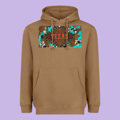 Western Texas And Bullskulls With Turquoise And Leopard Licanse Plate Heavyweight Hoodie Designed By Artiststas