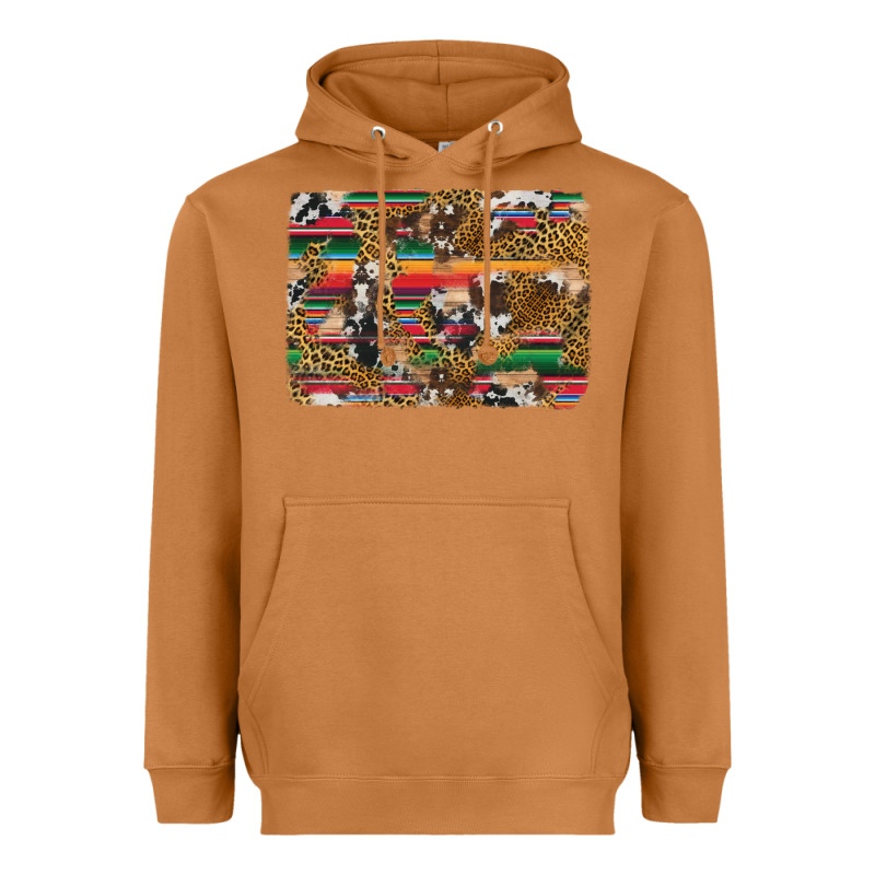 Western Serape Cowhide And Leopard Background Heavyweight Hoodie by Artiststas | Teevron