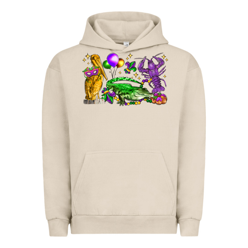 Mardi Gras Pelican Alligator And Crawfish Urban Hoodie by LillyAllenDesigns | Teevron