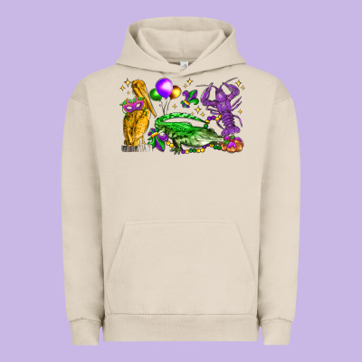 Mardi Gras Pelican Alligator And Crawfish Urban Hoodie Designed By Lillyallendesigns