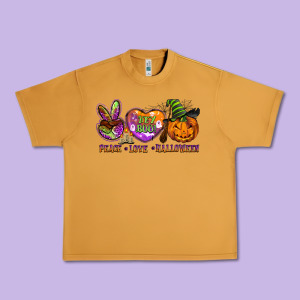 Peace Love Halloween Urban Heavy Tee Designed By Barkaloodesign