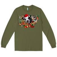 Army Green Christmas Joy Cow Long Sleeve Tee - CowhideDigitalArt