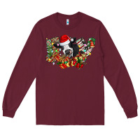 Burgundy Christmas Joy Cow Long Sleeve Tee - CowhideDigitalArt